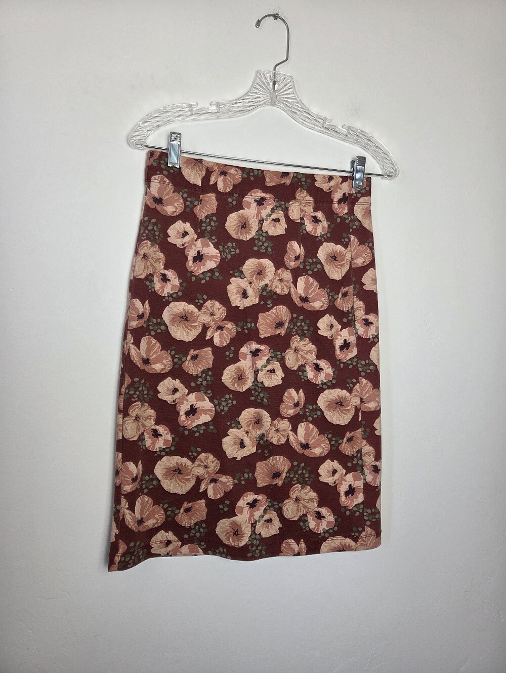 Downeast Floral Pencil Skirt Poppy Flowers Pink Artsy Twee Preppy Academia Small